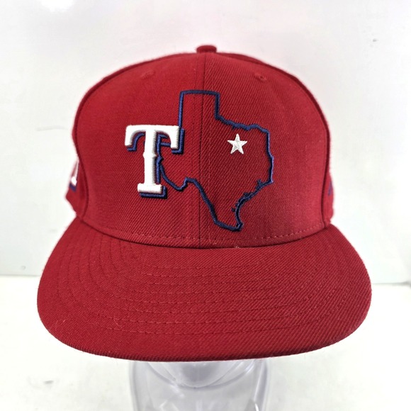New Era Other - Texas Rangers Red Snapback Hat Texas State Outline Adult Size 8, MLB New Era 59